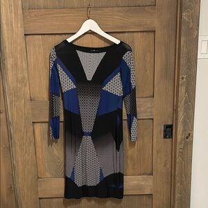 BCBGMaxAzria Blue and Black Long Sleeve Dress